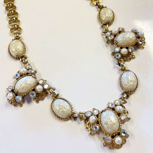 Vintage Selro Pearl & Aurora Borealis Crystal Gold Chain Necklace - Picture 2 of 9
